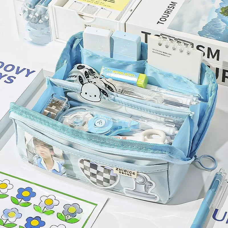 Maliben | Pencil Case Kidzora Crystalbag | Transparent & Versatile | 10-Pocket Design | Large Capacity For School & Leisure