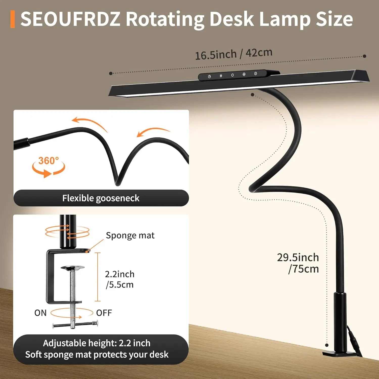 Maliben | Lumavue Led Desk Lamp With Clamp | Extra Wide Illumination | Stepless Dimmable & Adjustable Color Temperature | For Home Office & Screen Workstation