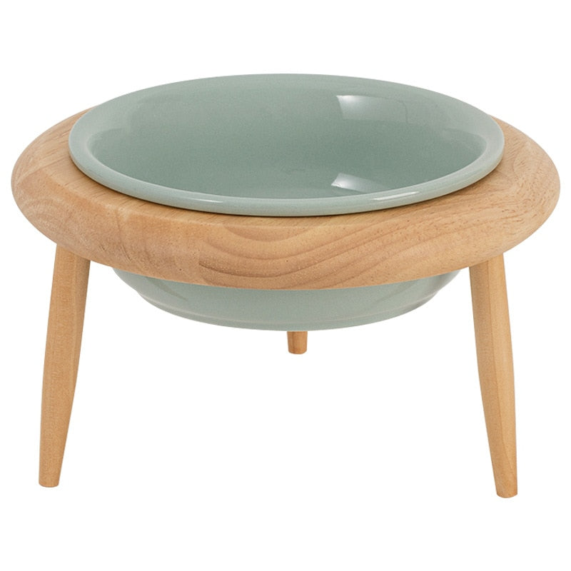 Maliben | Misha Ceramic Elevated Cat Bowl with Wooden Stand