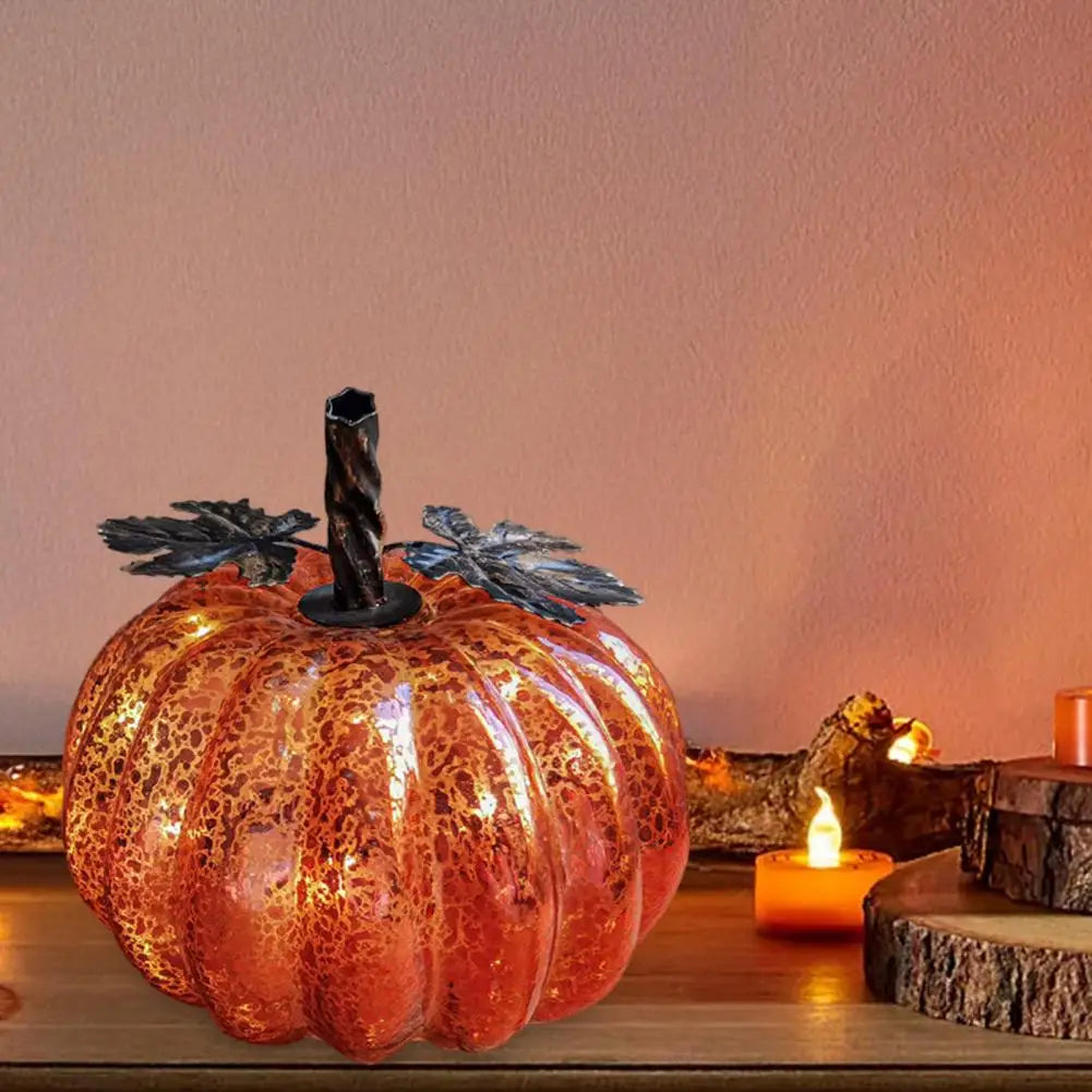 Maliben | Aurelia Glow Glass Pumpkin Decoration | Starry Sky Design | Led & Timer Function | Autumn & Halloween