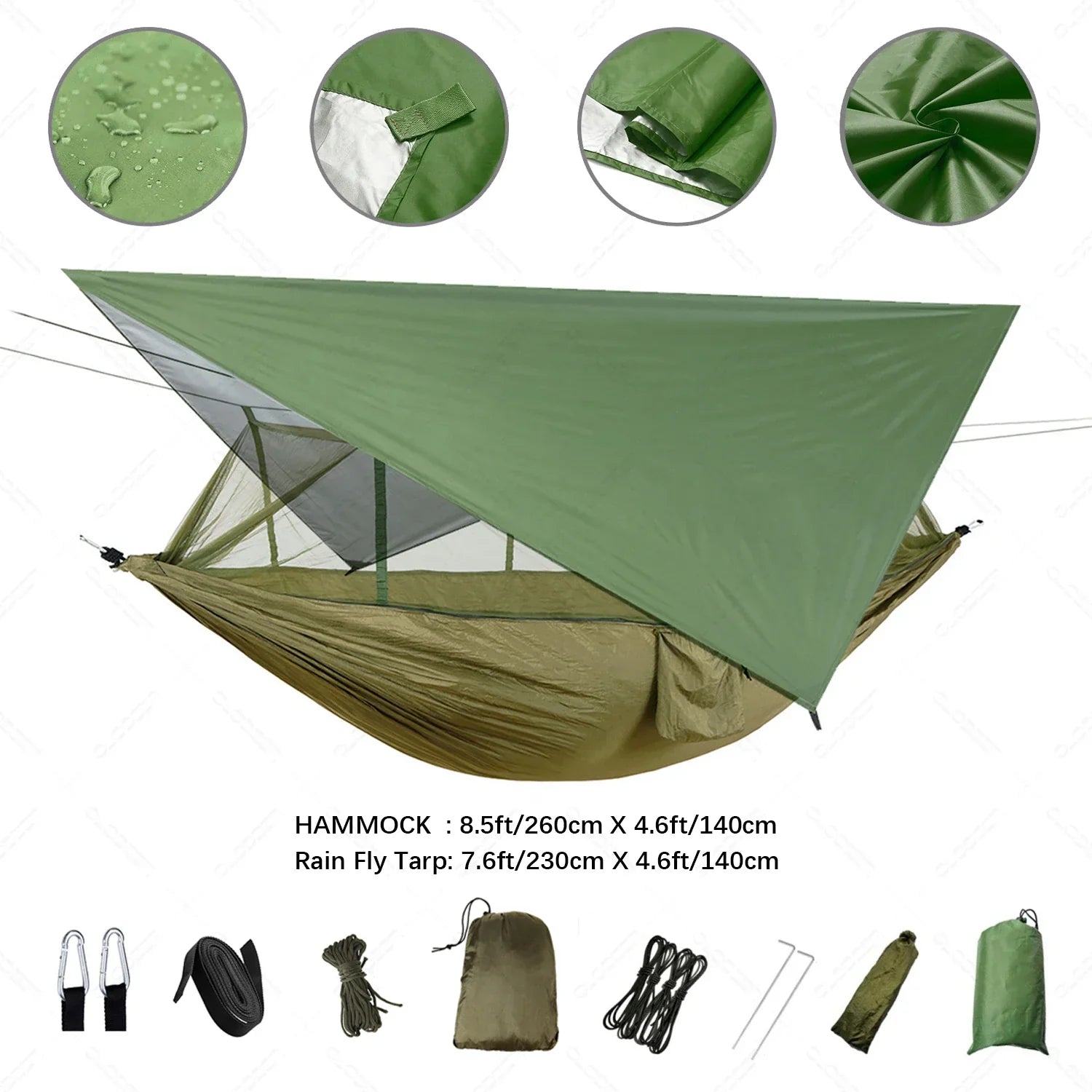 Maliben | Trek Viva CampIng Hammock | Integrated Mosquito Net & Rain Cover | Ultralight & Tear Resistant | 3-in-1 Outdoor Solution