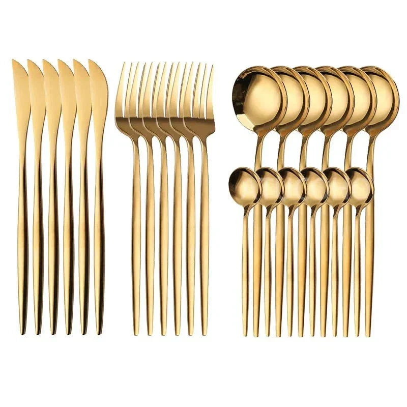 Maliben | Golden Cutlery Set Luxury – 24-Piece For Stylish Dining Experience