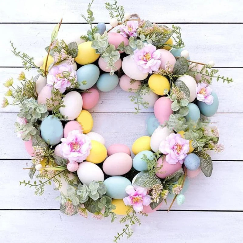 Maliben | 5 Style Bow Ribbon Easter Egg Wreath Easter Egg Garland Door Ornaments Wall Decor Happy Easter 2023 Decor for Home Kids