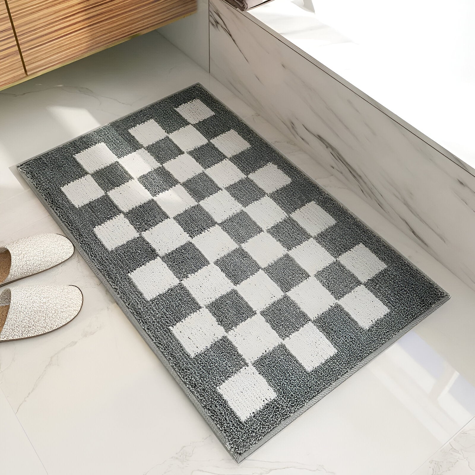 Maliben | Plush Checkered Bath Mat