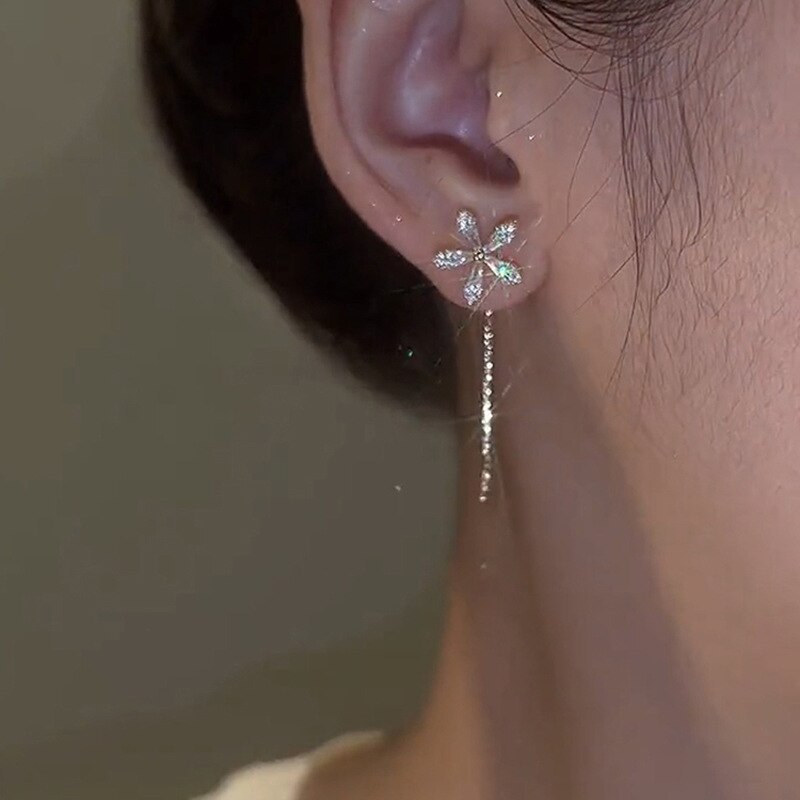 Maliben | Elegant Flower Long Chain Earrings