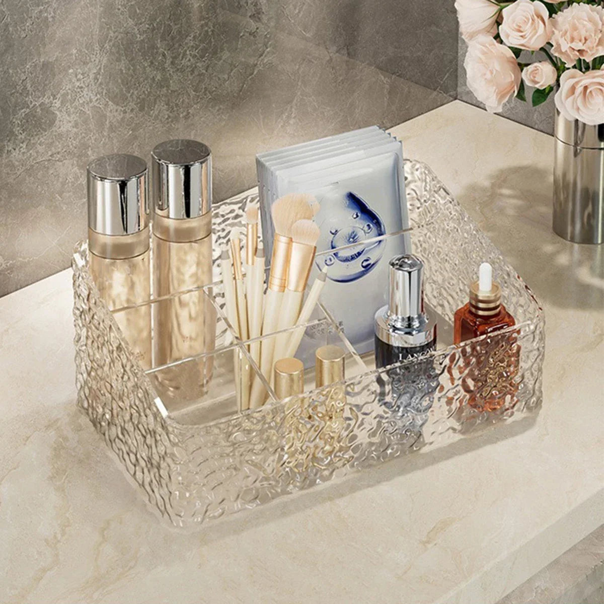 Maliben | Make-Up Organizer Box Clarylux | Water Wave Design | Large Capacity | Open Trapezoidal Shape