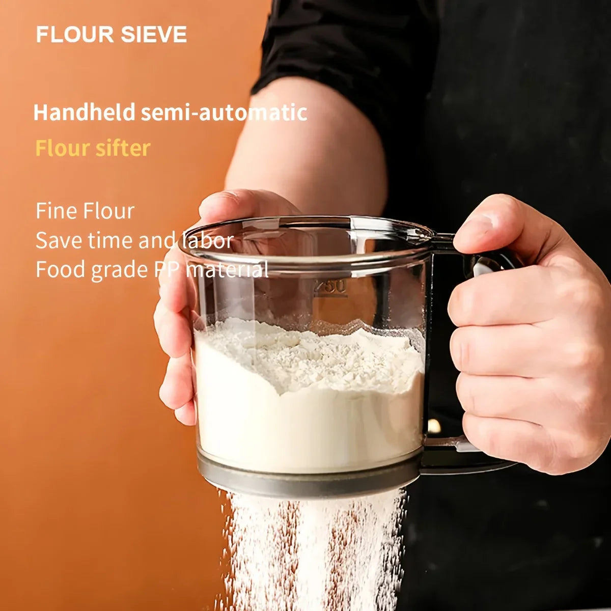 Maliben | Bakina Flour Sieve Semi-Automatic | Double Sieve With Squeeze Handle | Fine Mesh For Baking & Powdered Sugar | Set Of 2