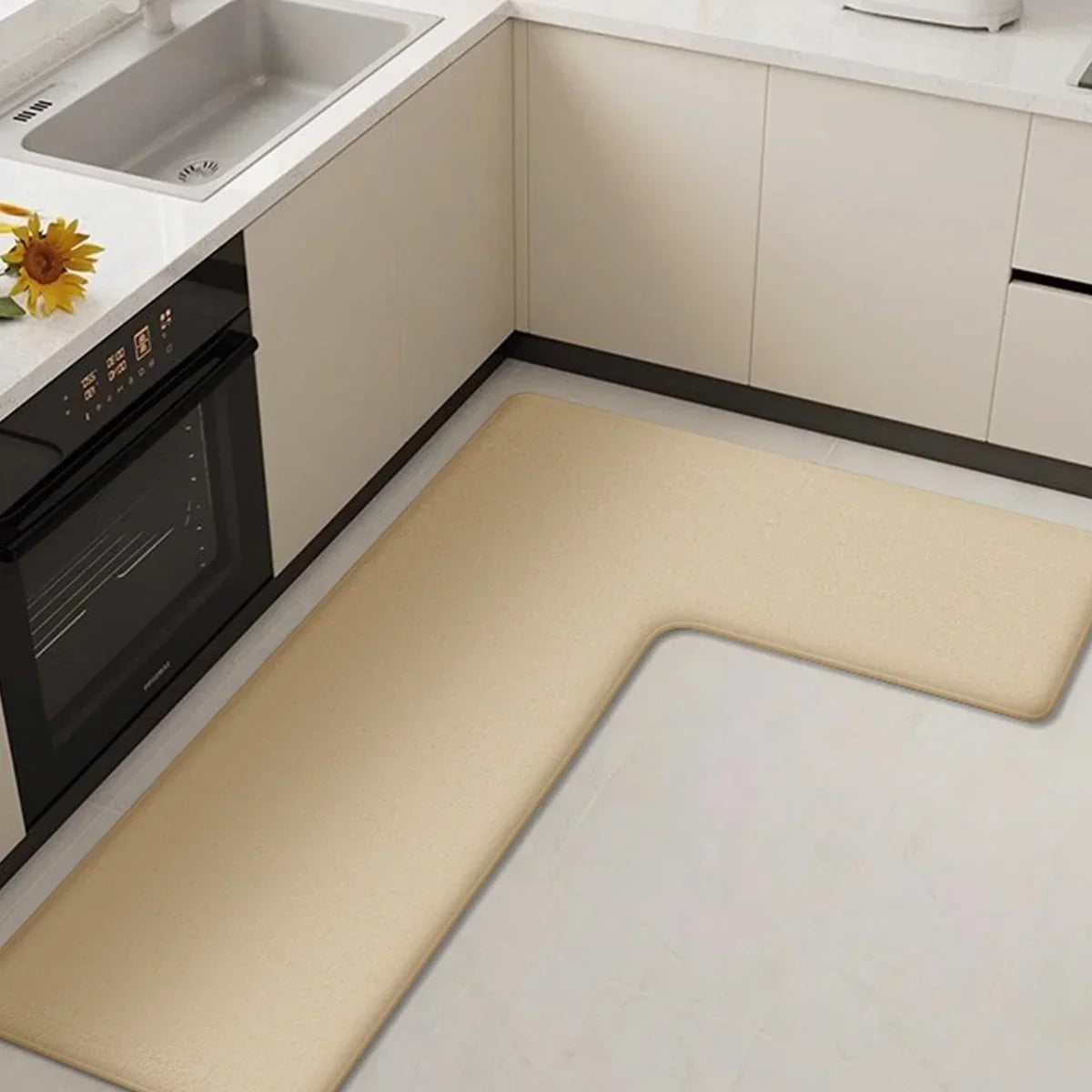 Maliben | Cleanluxe Kitchen Mat | L-Shaped & Thickened | Non-Slip, Oil-Absorbent & Dirt-Repellent | Soft Flannel For More Comfort
