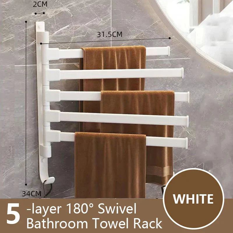 Maliben | Bathroom Towel Holder Rotatable Towel Rack Space Aluminum 1/2/3/4/5-Bar Towel Holder Kitchen Shelf Kitchen Hanging Shelf Wall Mounted