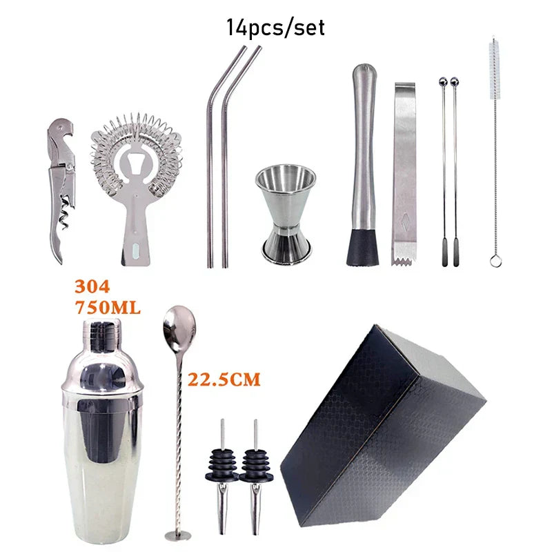 Maliben | 550 ml/750 ml Stainless Steel Cocktail Shaker Mixer Drink Bartender Set Bar Set Tools With Wine Rack Stand Tool for Birthday Gift