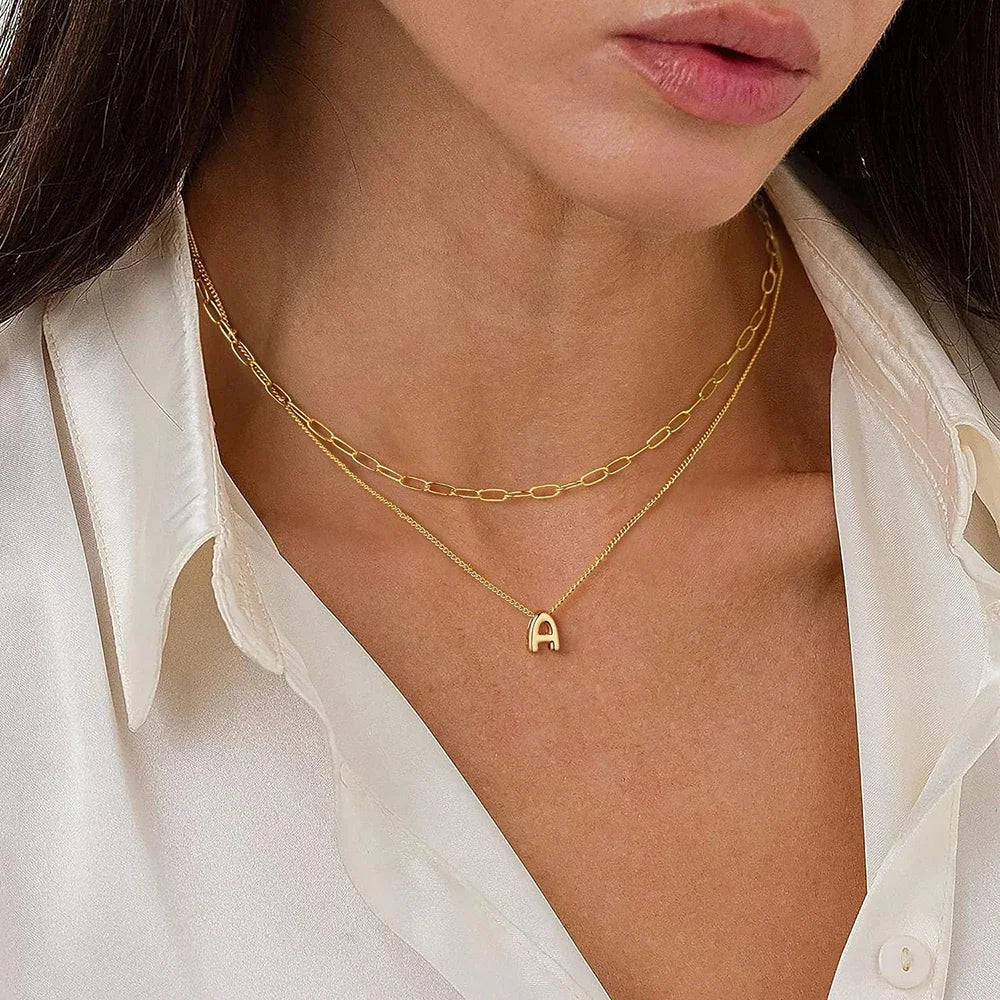Maliben | Dainty Bubble Letter Initial Necklace