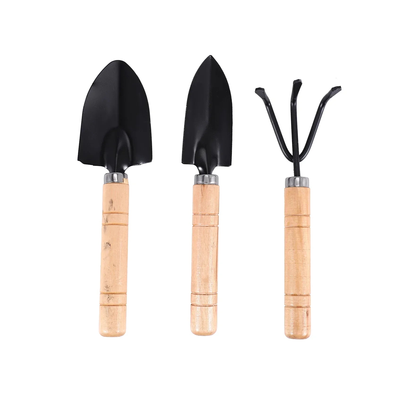 Maliben | Planturio Mini Garden Tool Set 3-Piece | Spade, Shovel & Rake | Wooden Handle & Metal Head | For Bonsai & Houseplants