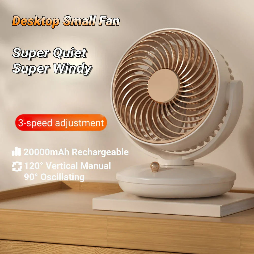 Maliben | Breezeloop Table Fan With 360° Rotation | Usb Fan With 3 Speeds & Battery | Quiet & Compact | For Office, Bedroom & Home
