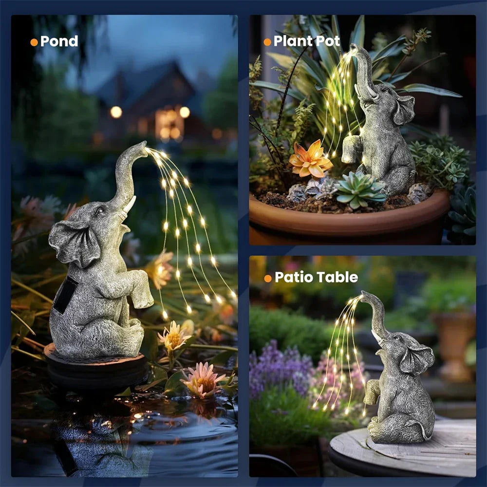 Maliben | Lumapachy Solar Elephant Figure With String Lights | Garden Decoration & Gift Idea | Waterproof Led Sculpture For Garden, Terrace & Balcony