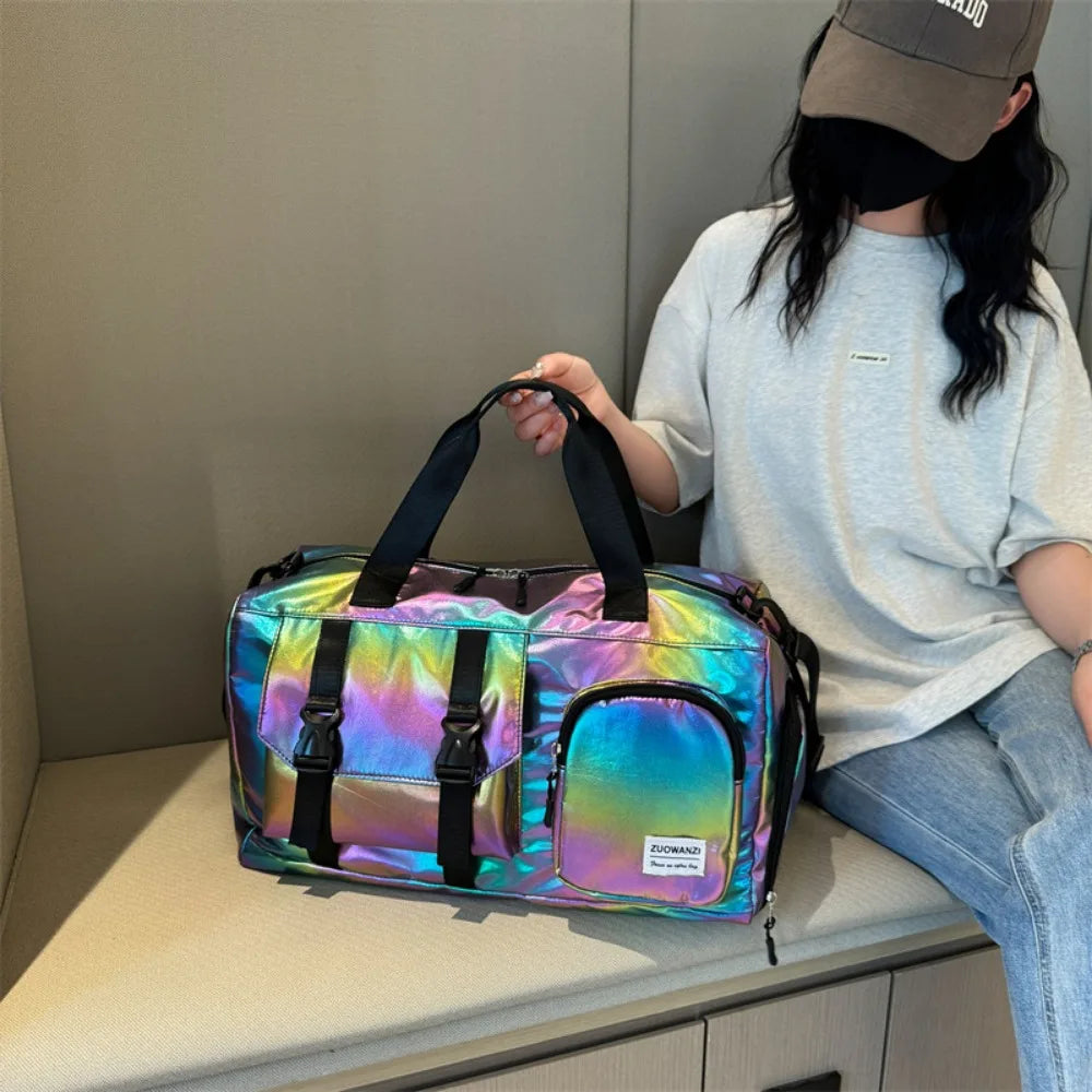 Maliben Lumivista Holographic Weekender Bag — Shoe Compartment