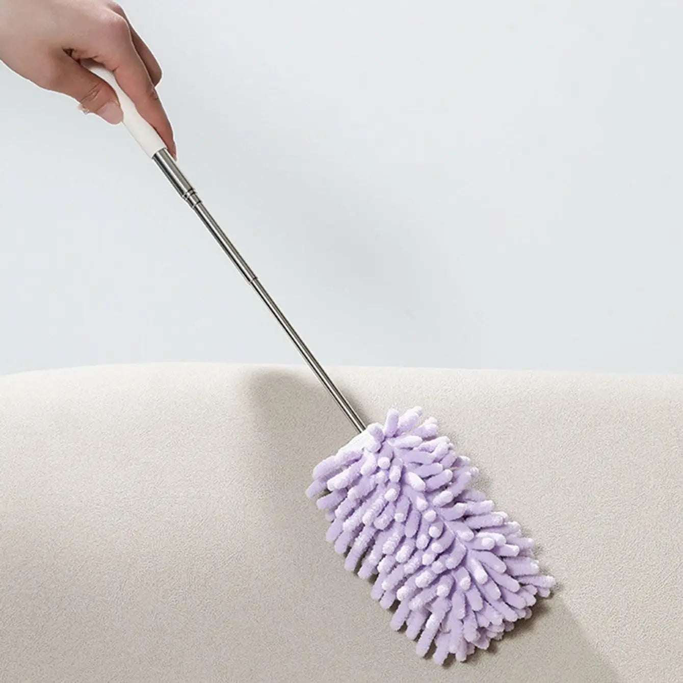 Maliben | Dustella Telescopic Duster | Extendable Up To 80 Cm | Microfiber Chenille & Stainless Steel Handle – For Ceiling, Furniture & Corners
