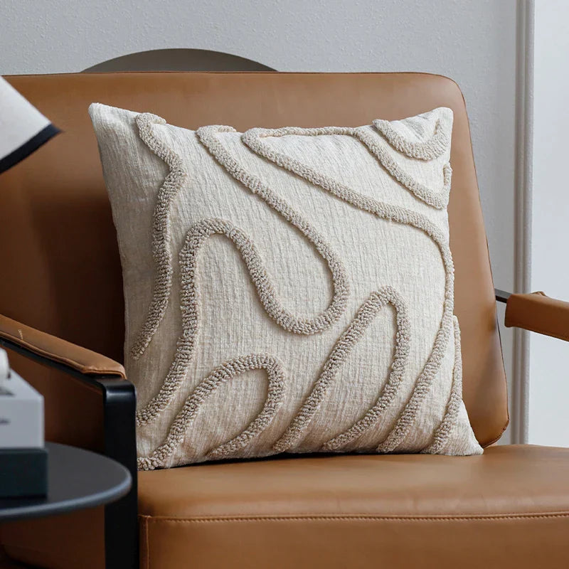 Maliben | Boho Chenille Cushion With Soft Geometric Lines For Sofa And Living Room