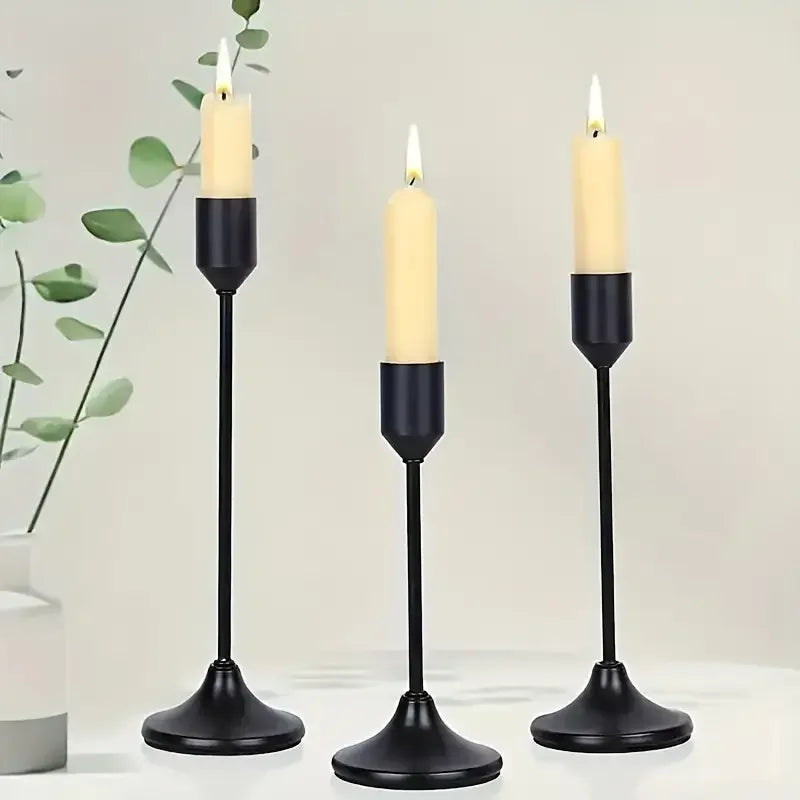 Maliben | Candle Holder Lumièrenoir | Set Of 3 | Minimalist & Retro | Stainless Steel Black | For Wedding & Home Decor