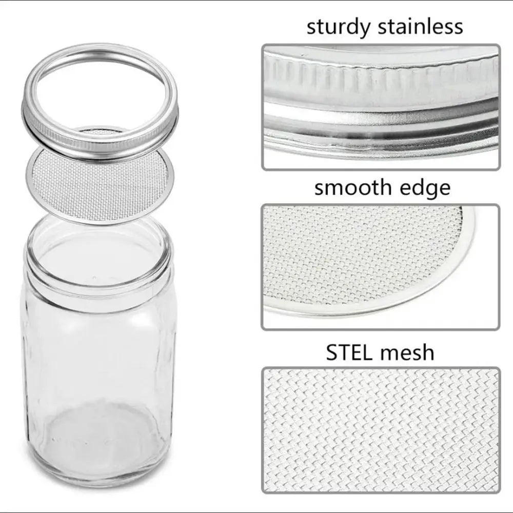 Maliben | Vitakeim Sprouting Jar Set | Stainless Steel Strainer Lid | For Fresh Sprouts At Home | 16oz & 32oz