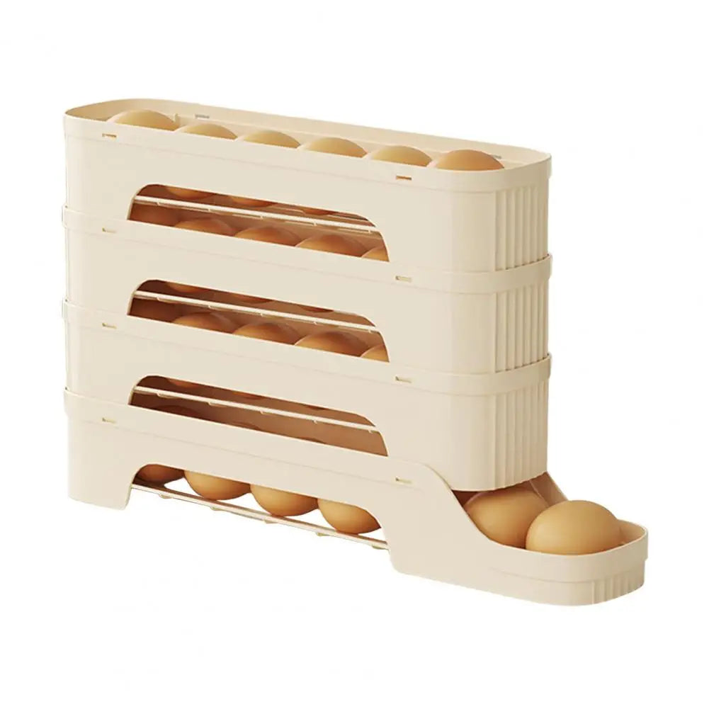 Maliben | Egg Box Rollomaxx | 4-Tier Egg Organizer | Space-Saving & Self-Rolling | Transparent Design
