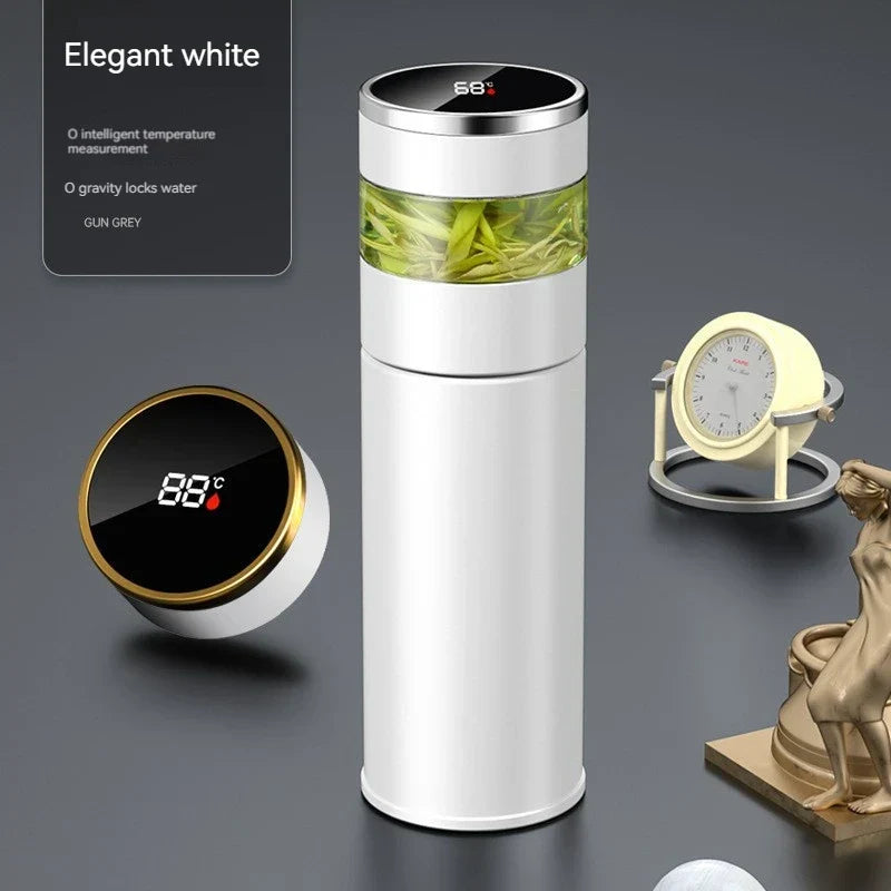 Maliben | Thermobrew | Insulated Bottle With Led Temperature Display & Tea Strainer | 450 Ml | Stainless Steel 304 | Black