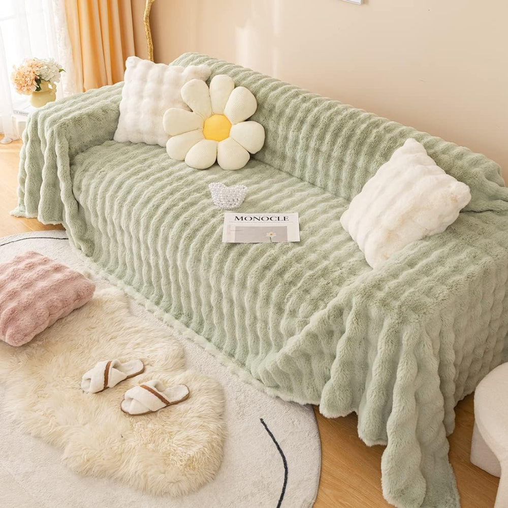 Maliben | Rabbit Faux Fur Blanket Soft Sofa Cover