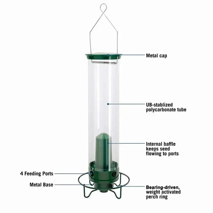 Maliben | Aviron Bird Feeder With Anti-Squirrel Protection | Spin Mechanism | 4 Feeding Openings | 2.27 Kg Capacity