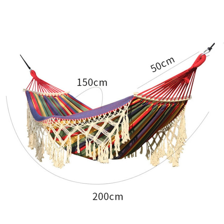 Maliben | 200x150cm Double Outdoor Camping Fringe Canvas Hammock With Pole (White)