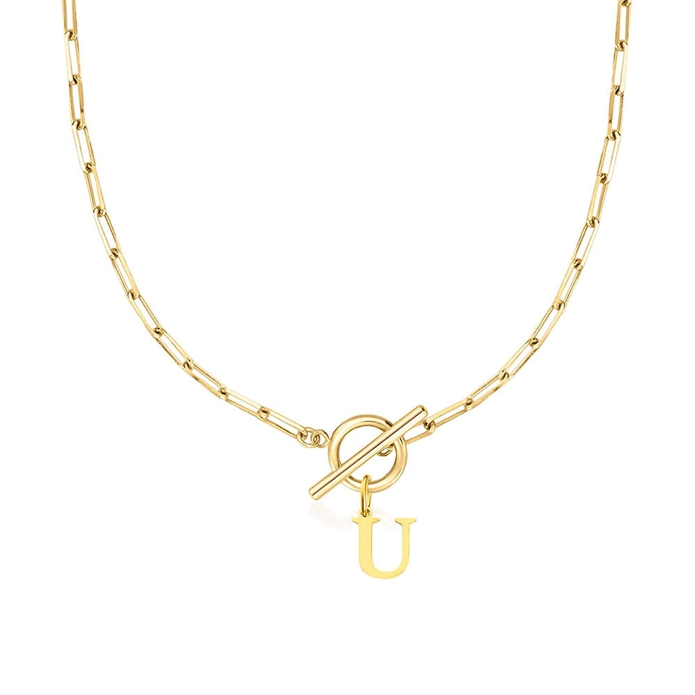Maliben | Paperclip Letter Initial Circle Lock Clasp Necklace