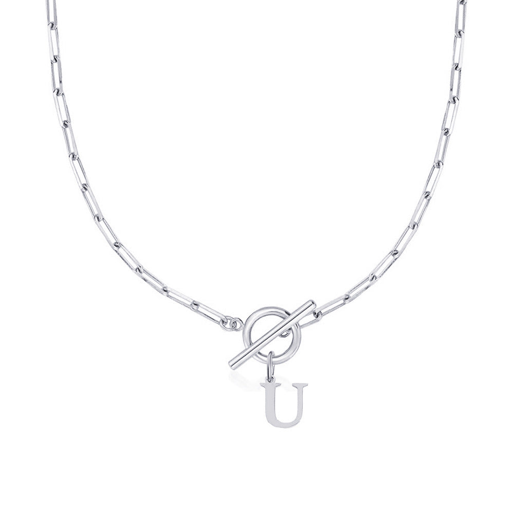 Maliben | Paperclip Letter Initial Circle Lock Clasp Necklace