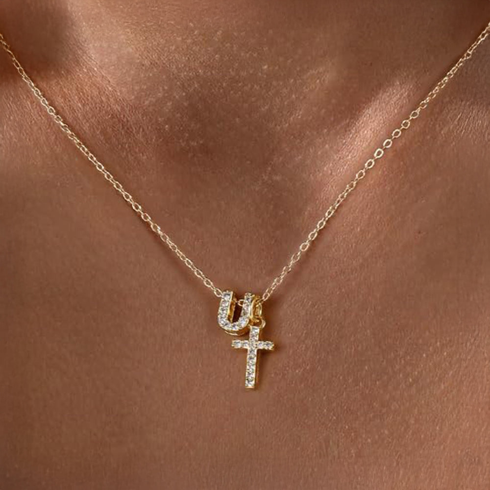 Maliben | Dainty Diamond Initial & Cross Necklace