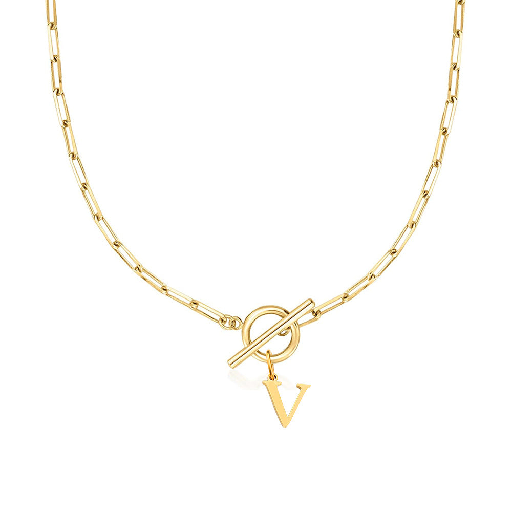Maliben | Paperclip Letter Initial Circle Lock Clasp Necklace