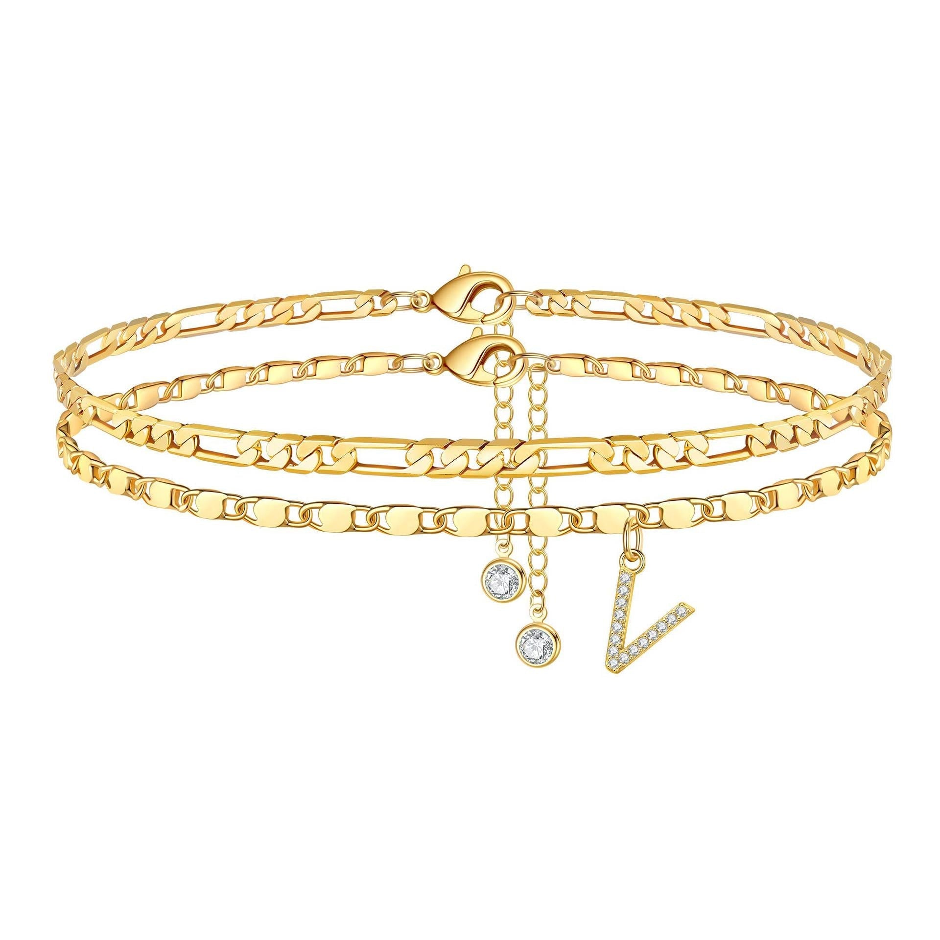 Maliben | 2pc 14k Diamond Letter Initial Anklet
