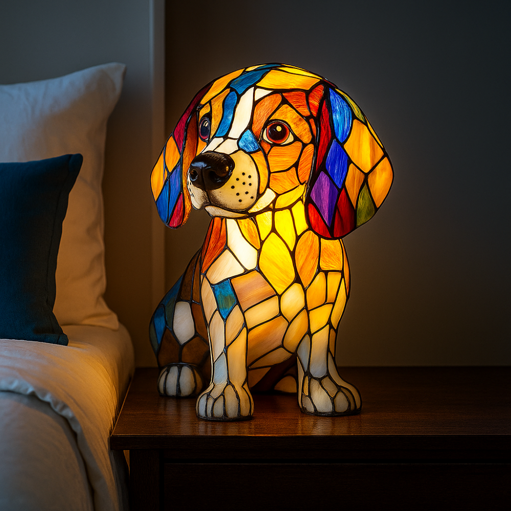 Maliben | Stained Glass Dog Shaped Night Lamp With Color Changing Led – Decorative Table Lamp For Bedroom And Living Room