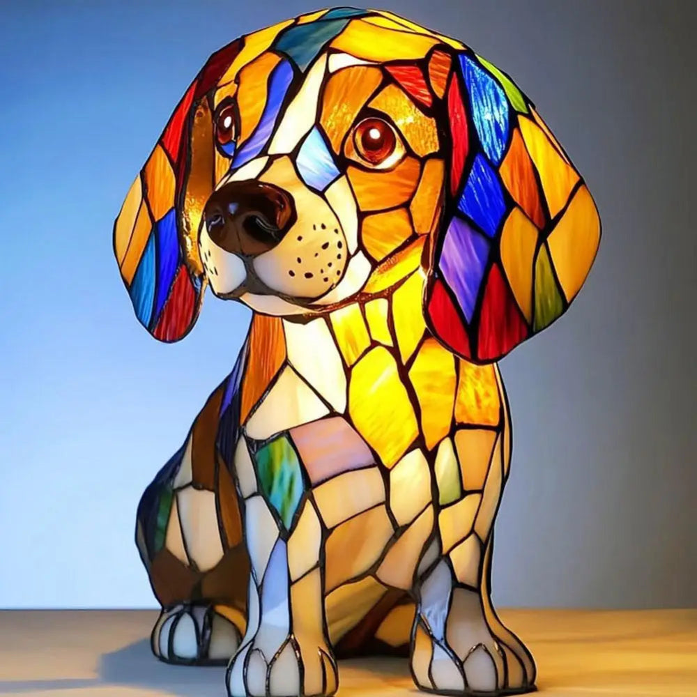 Maliben | Stained Glass Dog Shaped Night Lamp With Color Changing Led – Decorative Table Lamp For Bedroom And Living Room