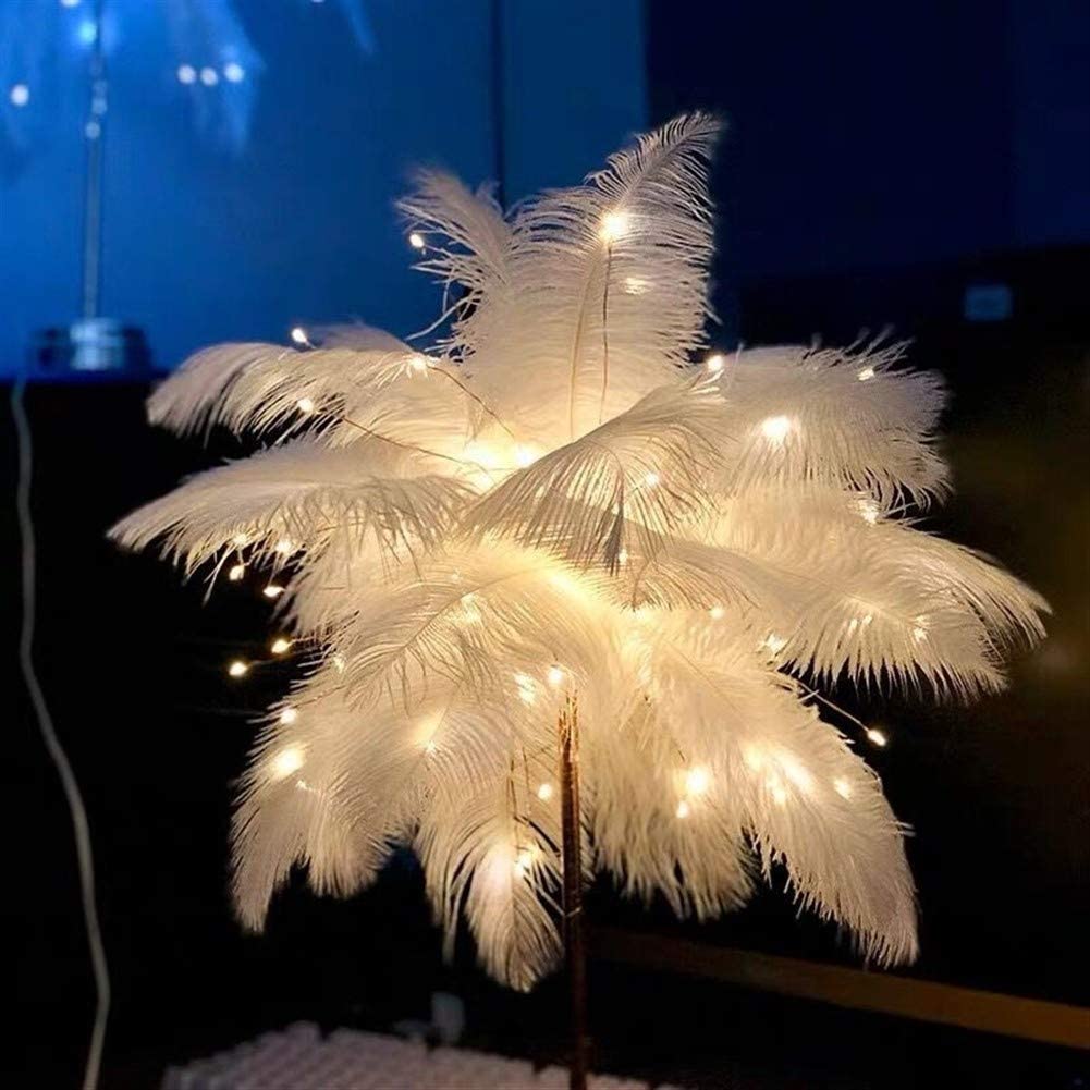 Maliben | Ostrich Night Lamp | Eccentric Lamp With Feathers & Rose Gold Base