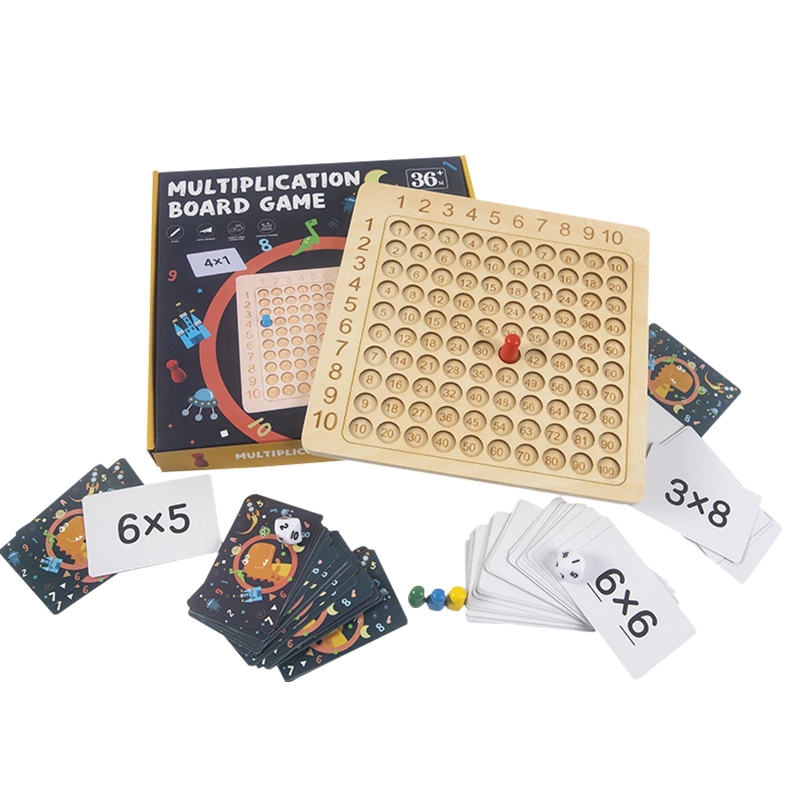 Maliben | Ecotoys Mathmaster | Fun Learning - Wooden Montessori Multiplication Game With Flash Cards