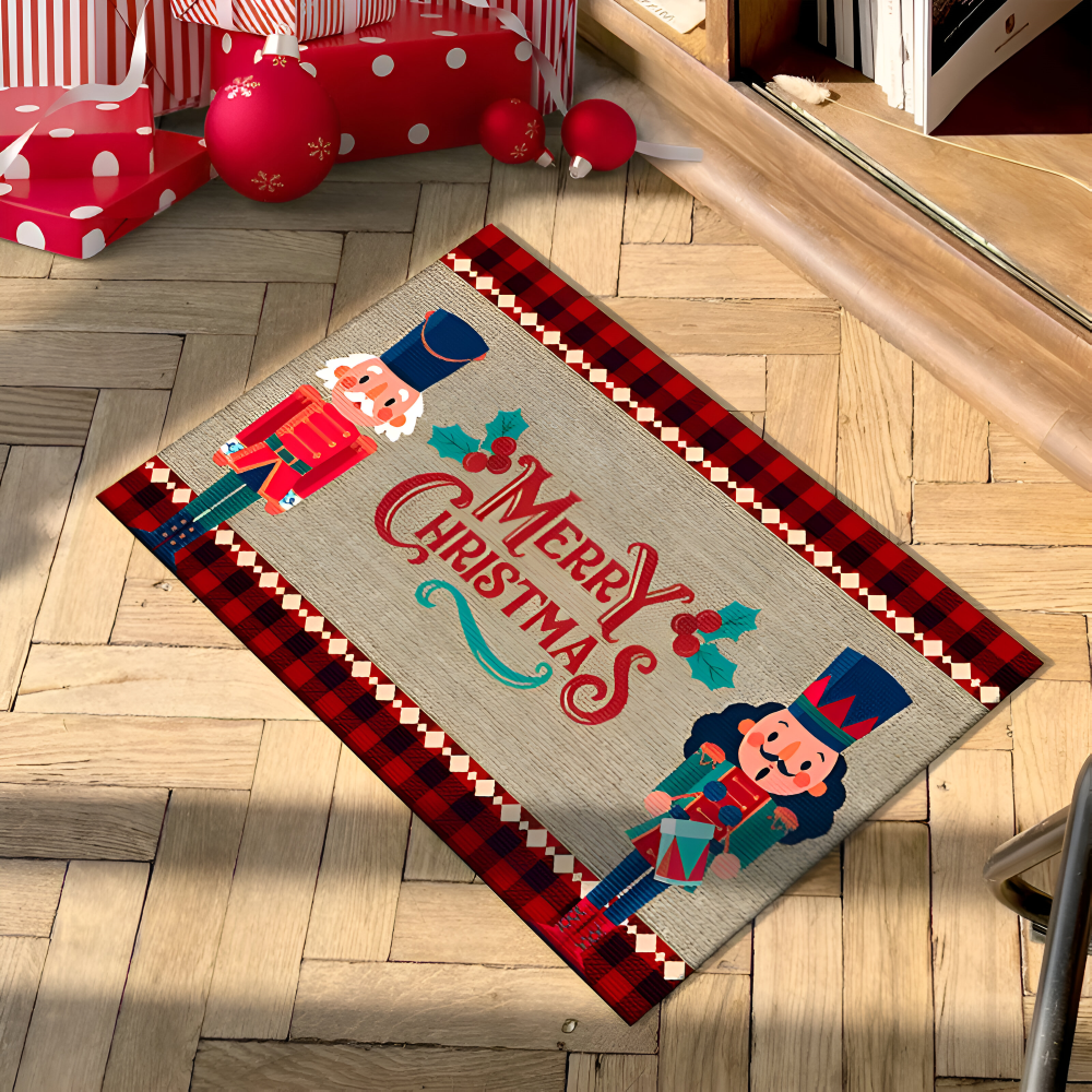 Maliben | Winterglow Christmas Doormat | Nutcracker Motif | Non-Slip & Washable | For Indoor & Outdoor