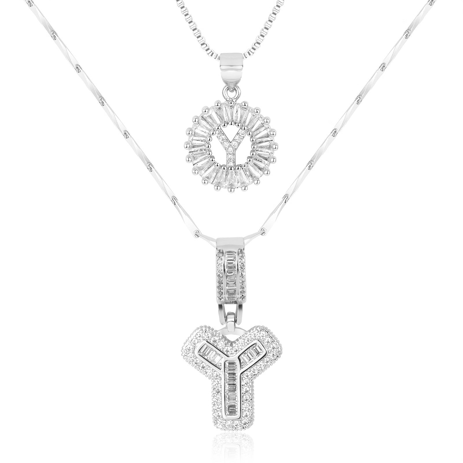 Maliben | 2pc 14k Diamond Letter Initial Necklaces