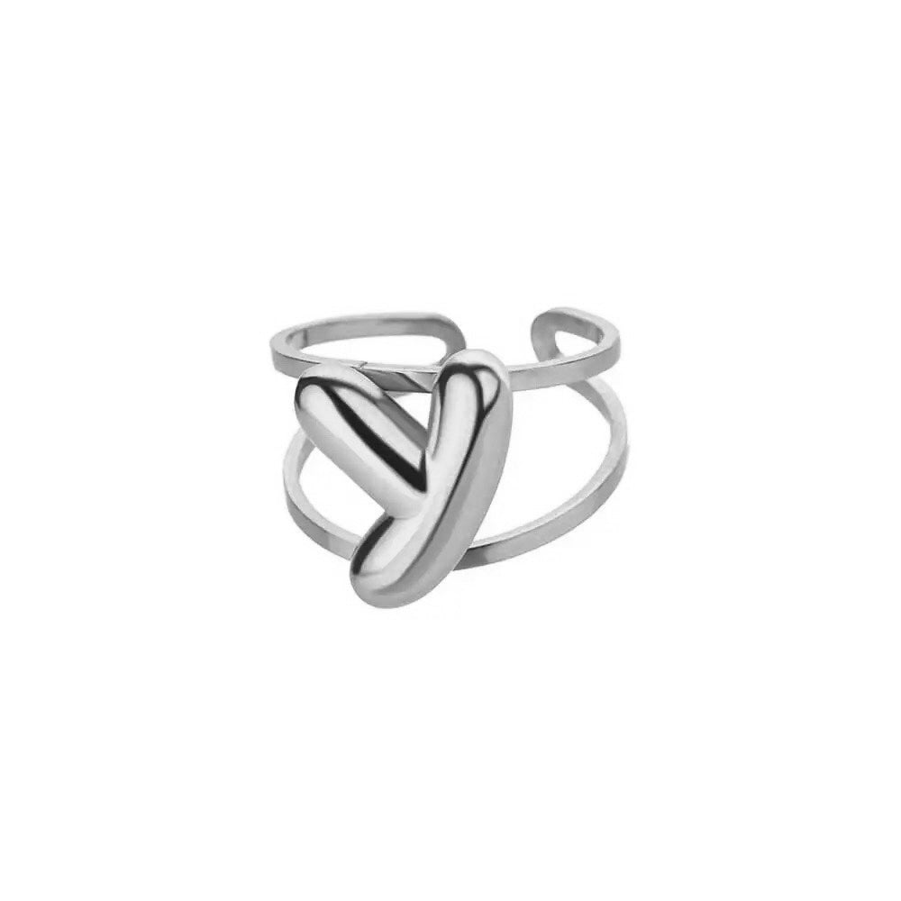 Maliben | Adjustable Open Band Bubble Letter Initial Ring