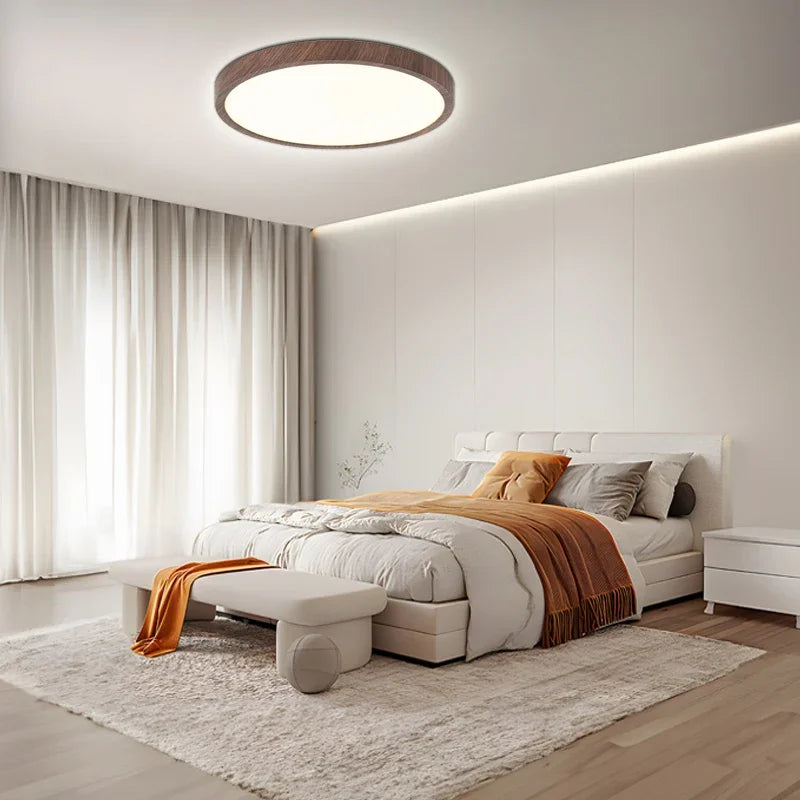 Maliben | Modern Circular CeilIng Lamp With Adjustable Led Lighting in Warm Walnut Color For Living Room And Bedroom
