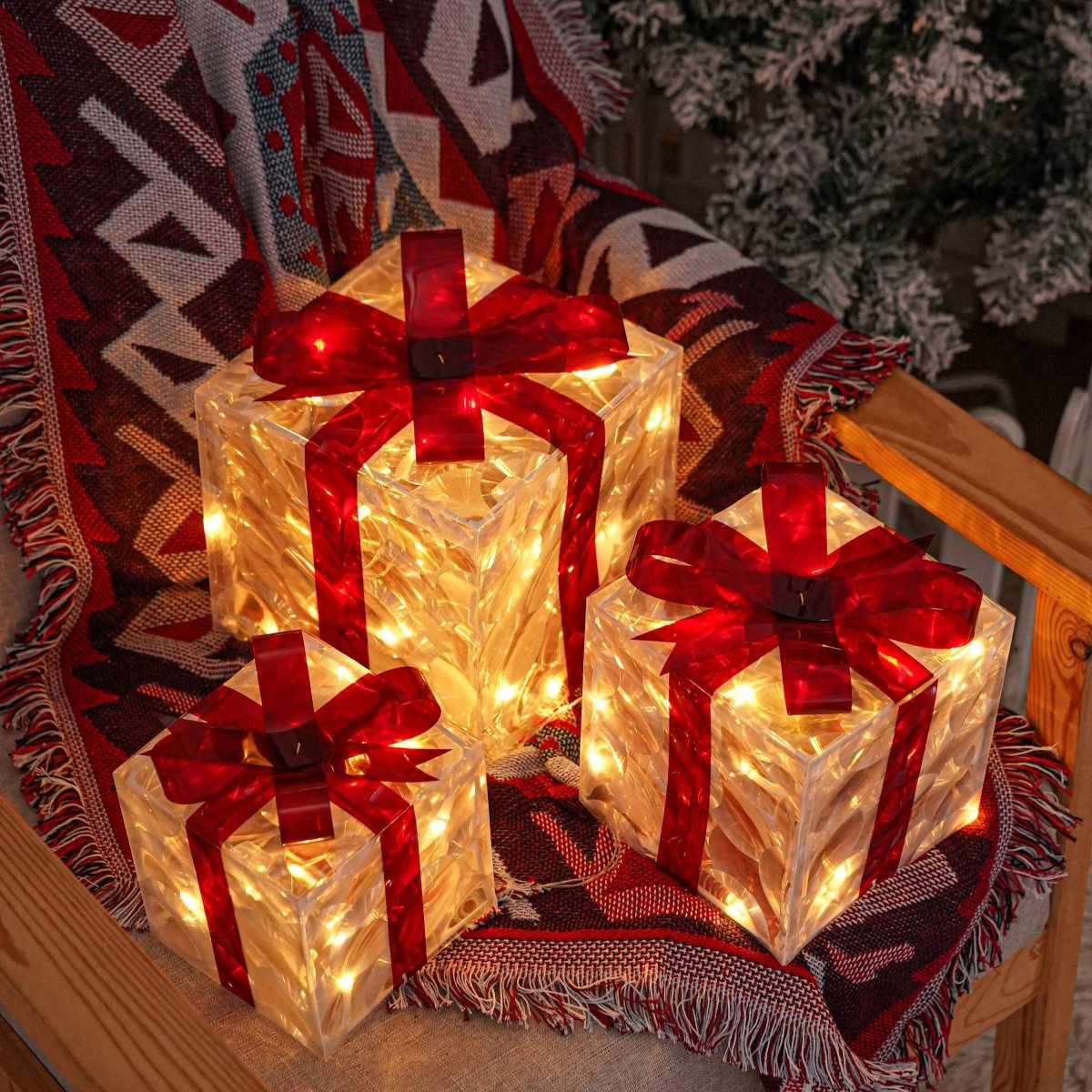 Maliben | Luminous Gifts - Set Of 3 Illuminated Boxes - Christmas Decoration For Indoor And Outdoor