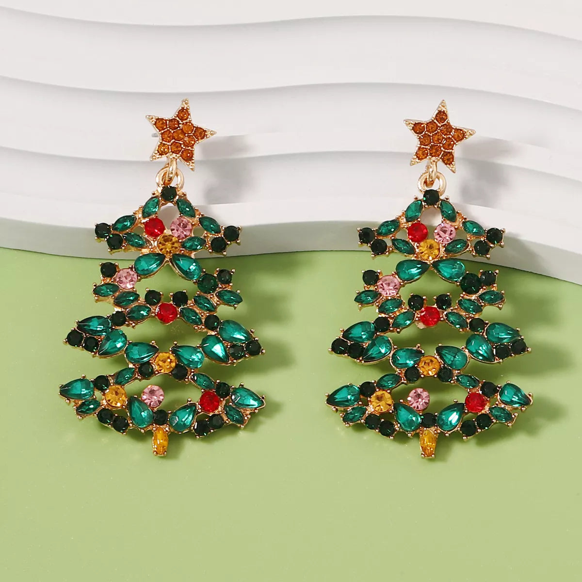 Maliben | Christmas Tree Earrings With Rhinestones