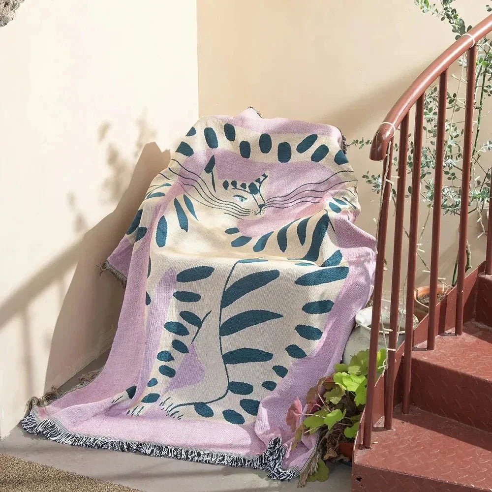 Maliben Abstract Woven Wall Tapestry Throw Blanket