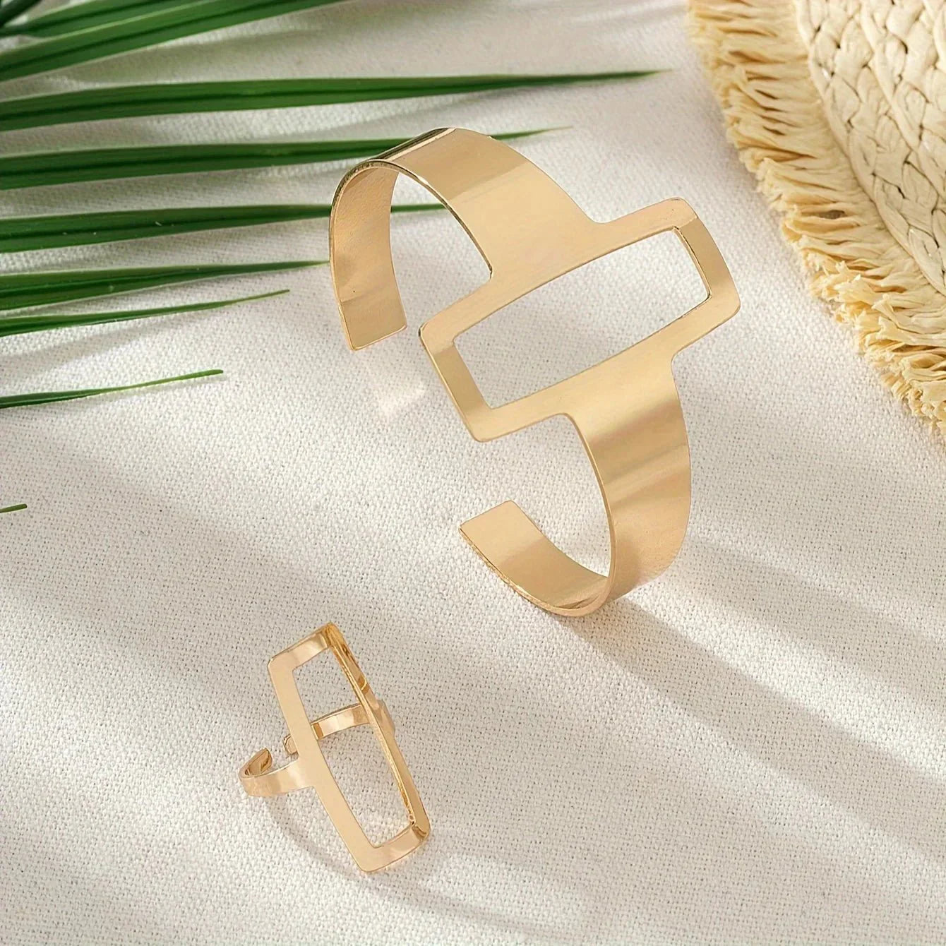 Maliben | Adjustable Geometric Rectangle Bracelet And Ring Set