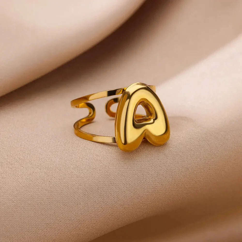 Maliben | Adjustable Open Band Bubble Letter Initial Ring