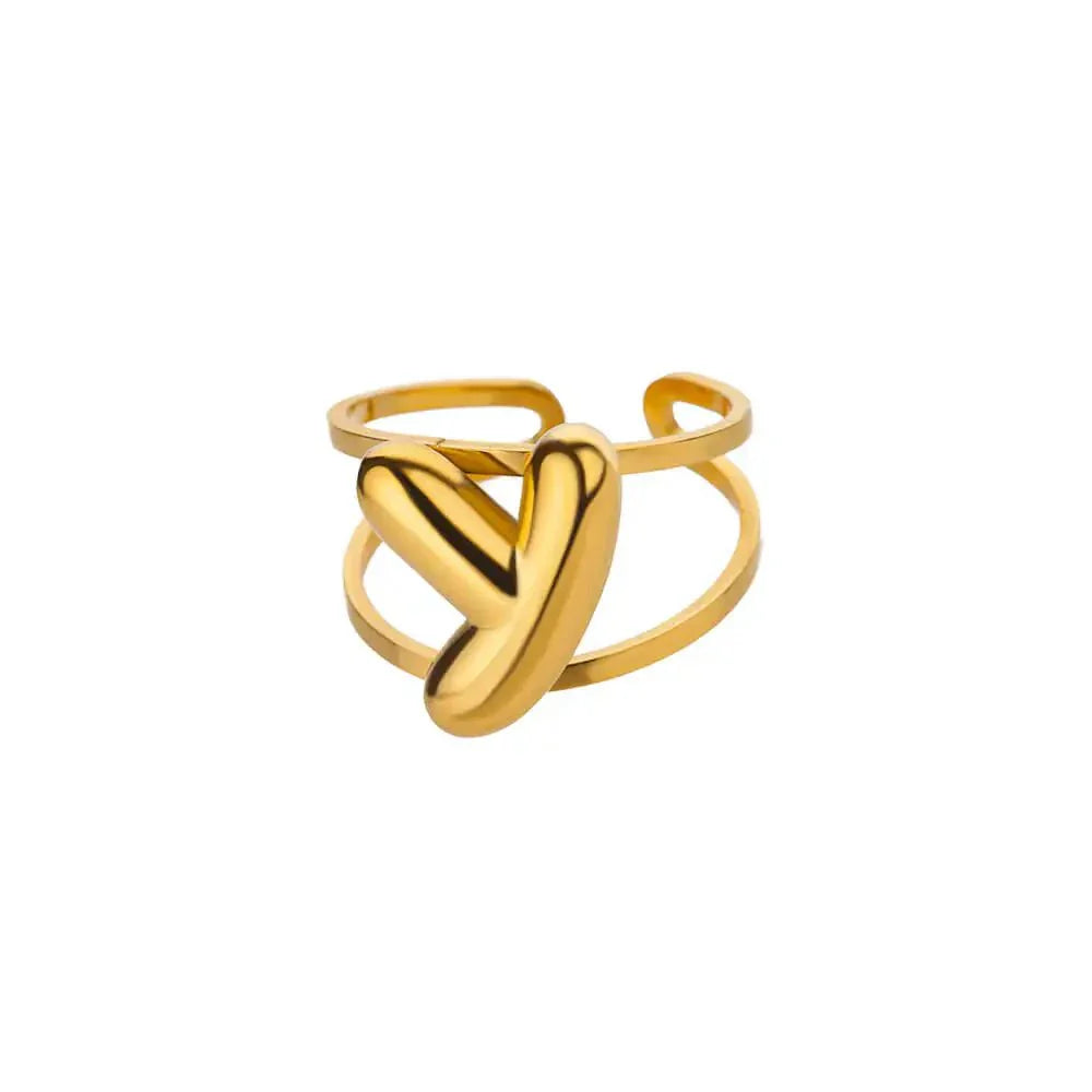 Maliben | Adjustable Open Band Bubble Letter Initial Ring