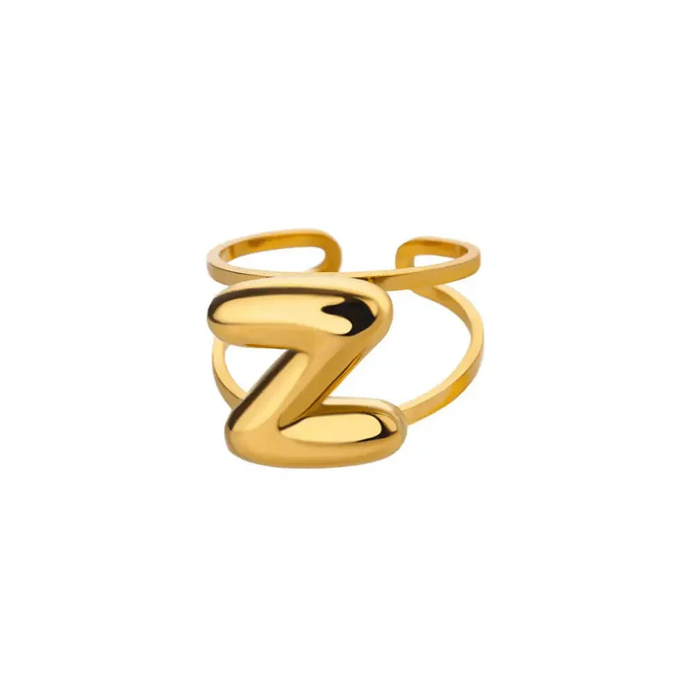 Maliben | Adjustable Open Band Bubble Letter Initial Ring
