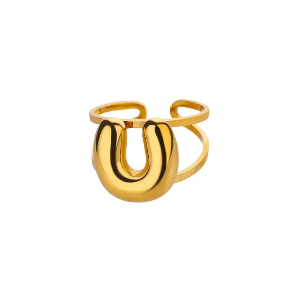 Maliben | Adjustable Open Band Bubble Letter Initial Ring