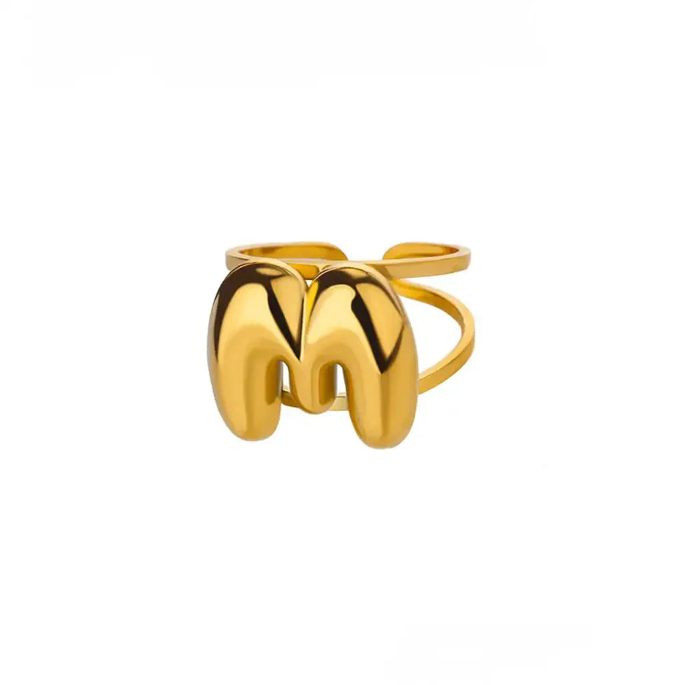 Maliben | Adjustable Open Band Bubble Letter Initial Ring